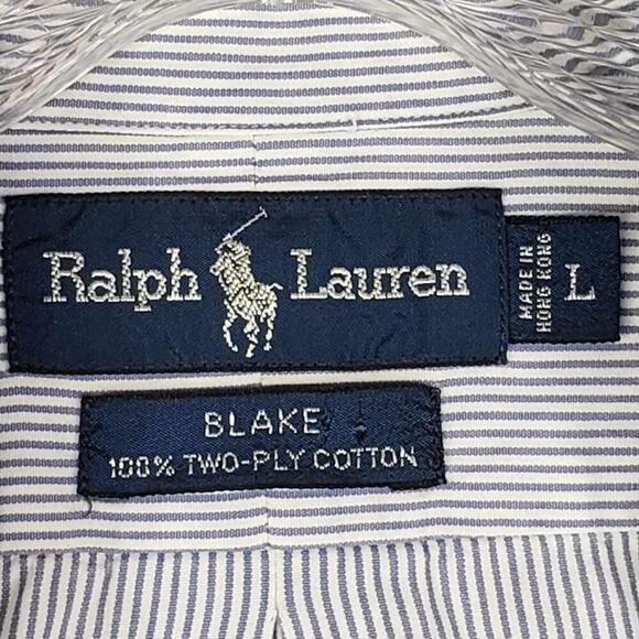 Polo Ralph Lauren Shirt Mens Size Large Blue White Striped LS Button Down Blake - Picture 8 of 10